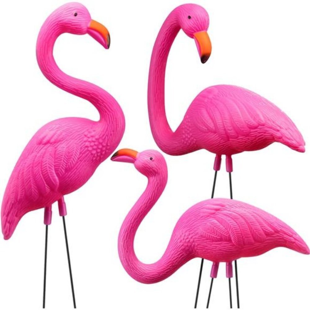 3 Pack Large Pink Flamingo Yard Decorations, Medium Plastic Lawn Flamingos
